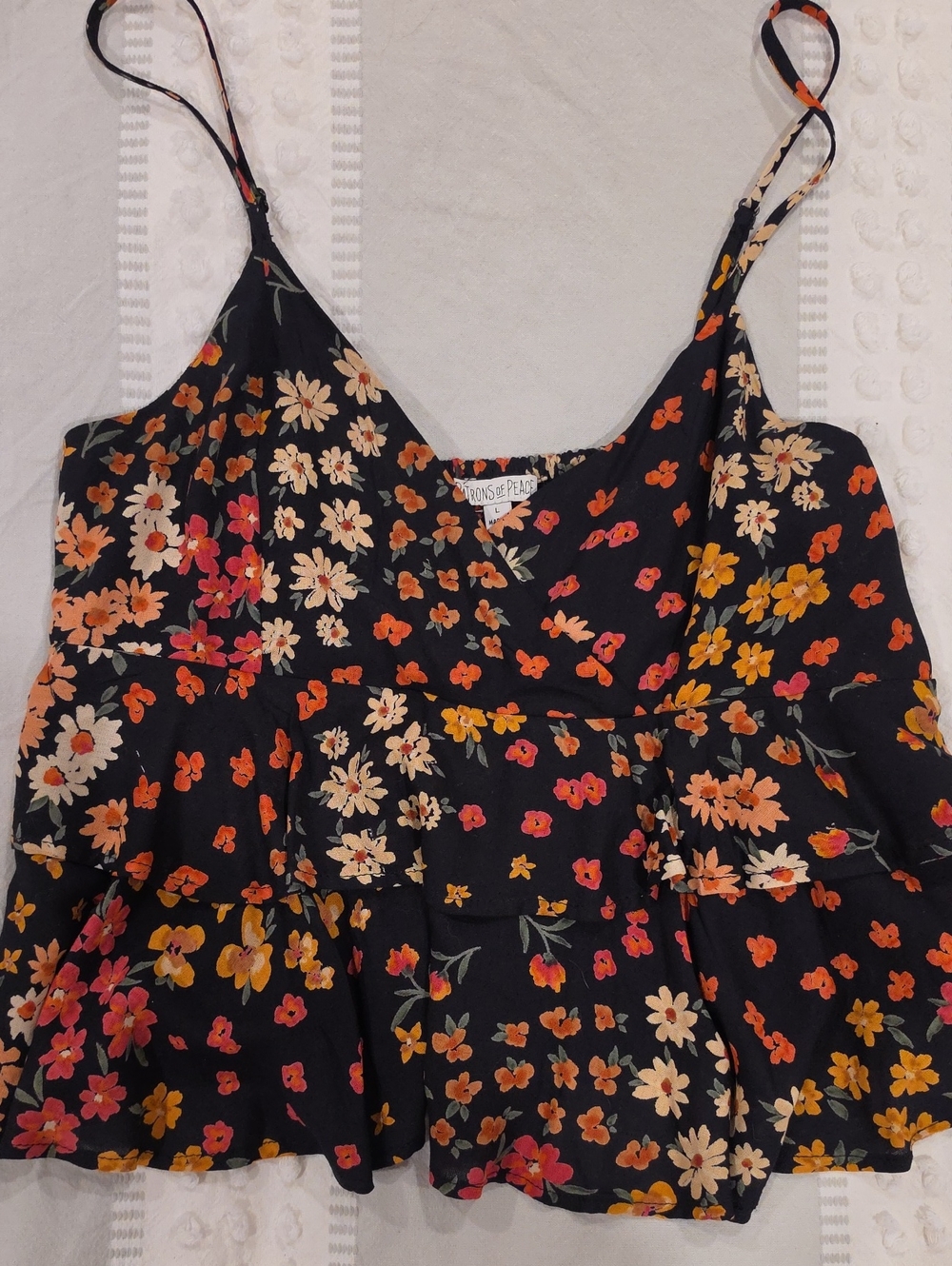 Patrons of Peace Black Floral Ruffle Cami in Multicolor - Picture 1 of 4